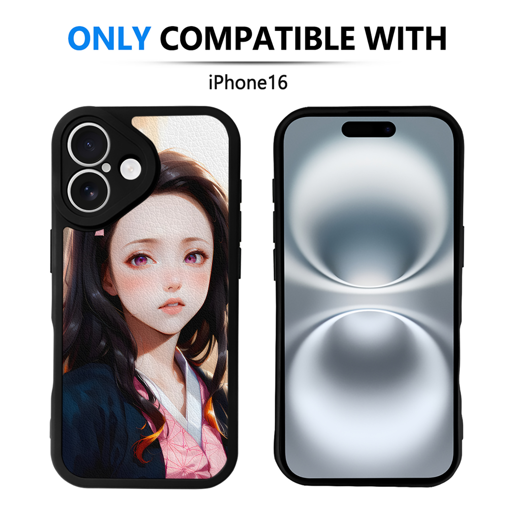 （画像用） 鬼滅の刃（きめつのやいば）竈門 禰󠄀豆子／かまど ねずこ Kamado Nezuko 【iPhone 16シリーズ対応】シリコンスマホケース（レザー調） 材質：シリコン